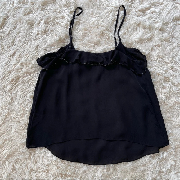 Joie ruffled beaded silk camisole top black size M - Picture 6 of 7